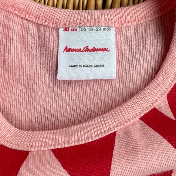 HANNA ANDERSSON Love Hearts Dress Baby 18-24 80 Pink Red Heart Print Valentine's - Picture 5 of 6